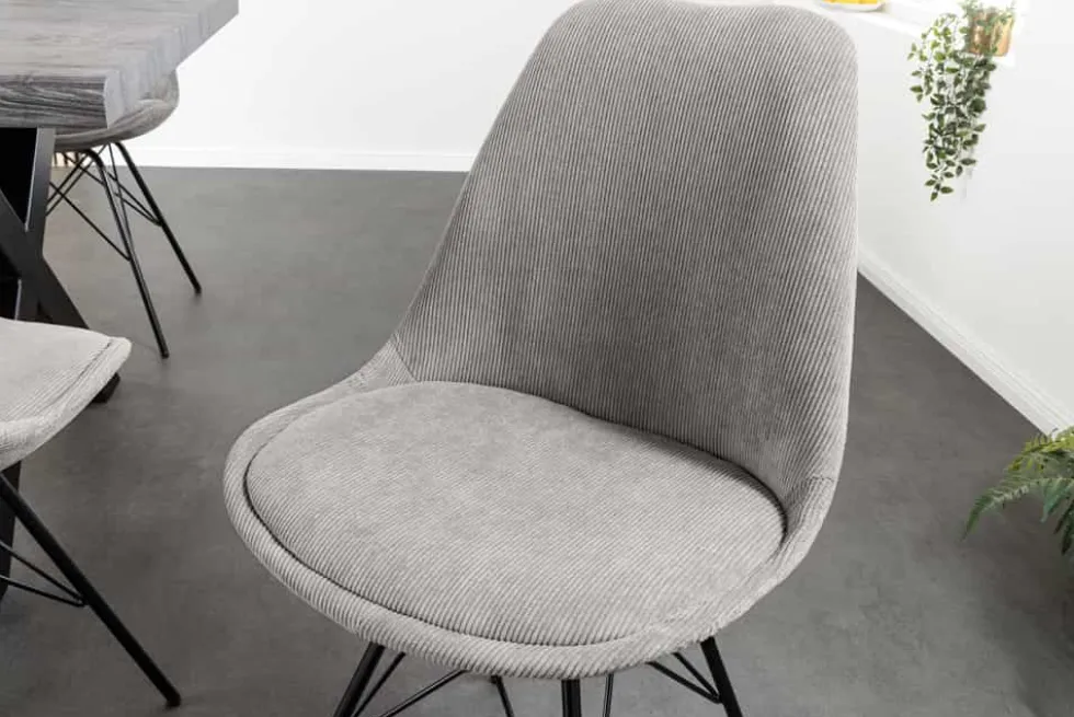 Design Stuhl SCANDINAVIA MEISTERSTÜCK grau Cord schwarz Metall-Gestell