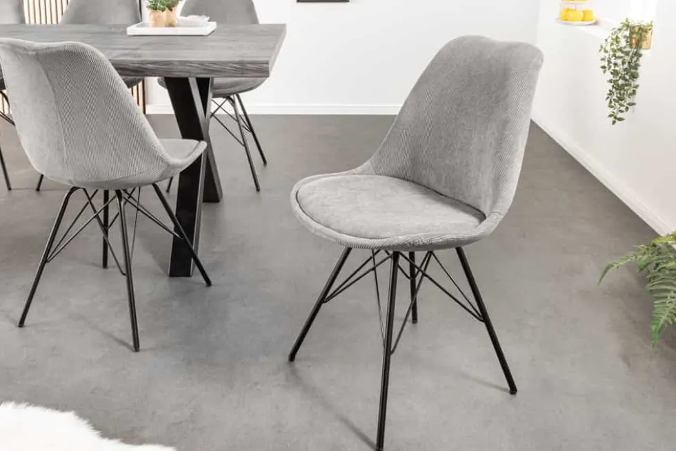 Design Stuhl SCANDINAVIA MEISTERSTÜCK grau Cord schwarz Metall-Gestell