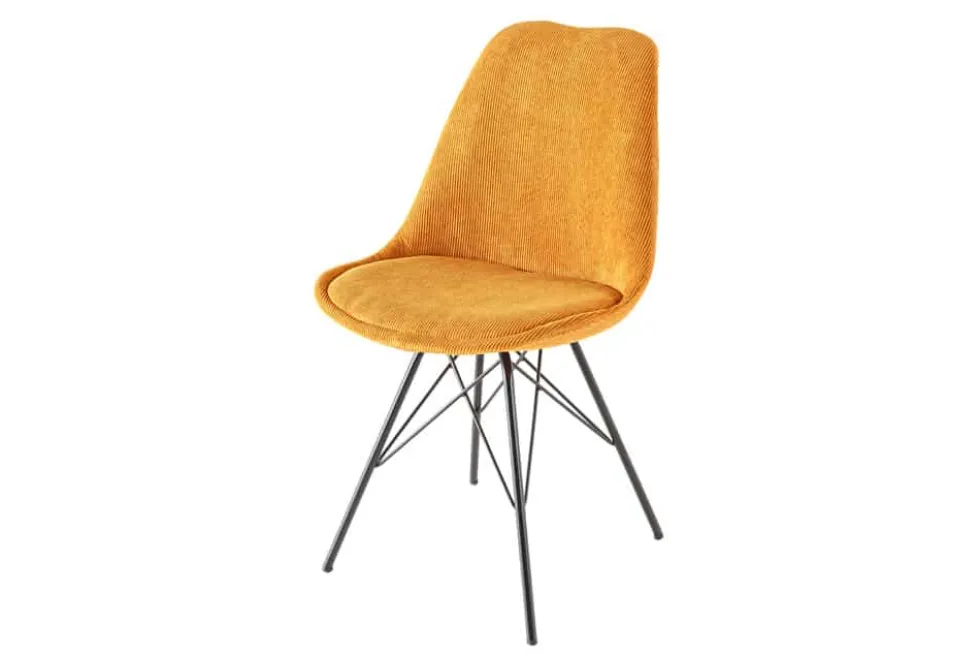 Design Stuhl SCANDINAVIA MEISTERSTÜCK senfgelb Cord schwarze Metallbeine