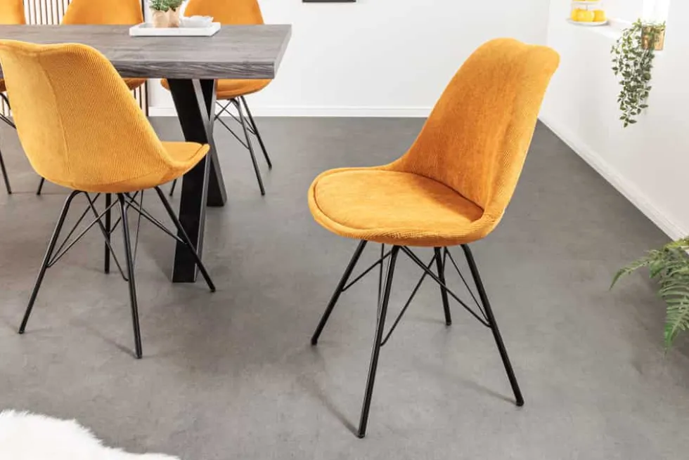 Design Stuhl SCANDINAVIA MEISTERSTÜCK senfgelb Cord schwarze Metallbeine