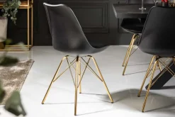 Design Stuhl SCANDINAVIA MEISTERSTÜCK schwarz goldene Beine