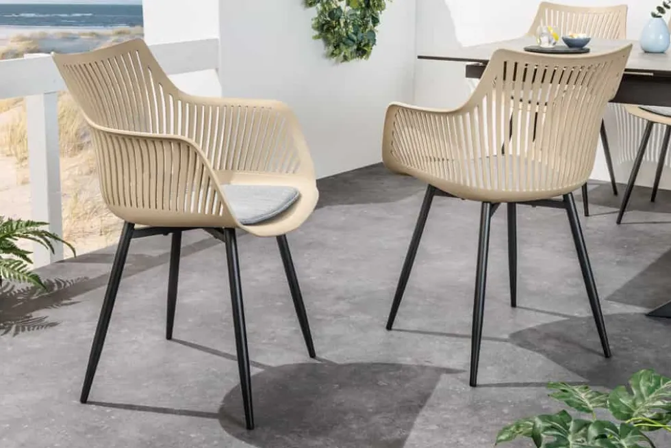 Design Stuhl SIGNUM greige schwarz Kunststoff Indoor Outdoor mit Armlehnen