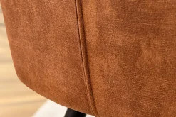 Design Stuhl TURIN rost braun Samt mit Ziersteppung und Armlehne schwarz Metall