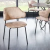 Design Stuhl VOGUE champagner greige Samt schwarze Metallbeine