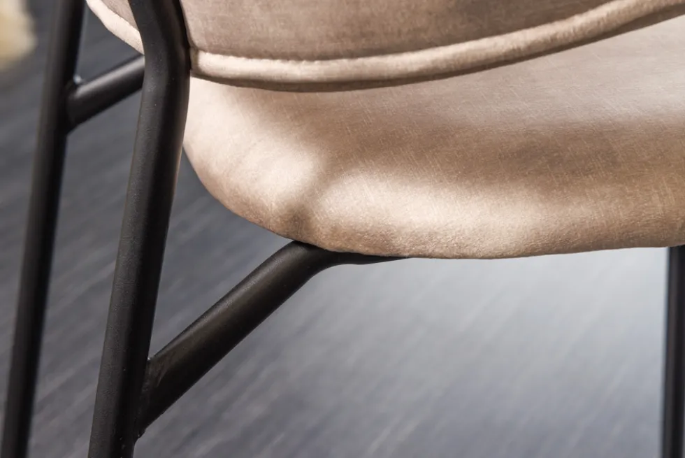 Design Stuhl VOGUE champagner greige Samt schwarze Metallbeine