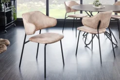 Design Stuhl VOGUE champagner greige Samt schwarze Metallbeine
