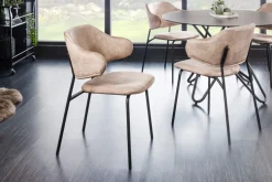 Design Stuhl VOGUE champagner greige Samt schwarze Metallbeine