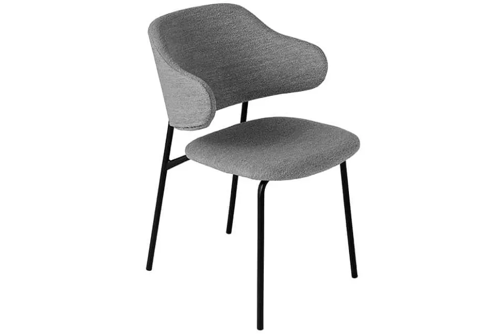 Design Stuhl VOGUE grau Bouclé schwarze Metallbeine