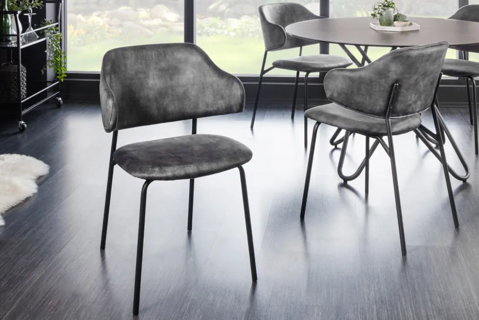 Design Stuhl VOGUE grau Samt schwarze Metallbeine