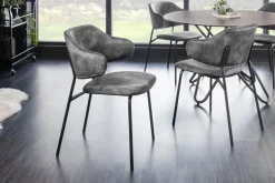 Design Stuhl VOGUE grau Samt schwarze Metallbeine