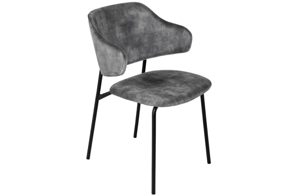 Design Stuhl VOGUE grau Samt schwarze Metallbeine