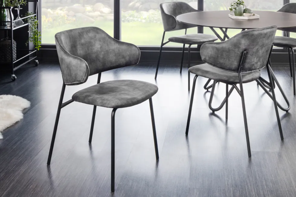 Design Stuhl VOGUE grau Samt schwarze Metallbeine
