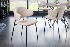 Design Stuhl VOGUE greige Bouclé schwarze Metallbeine