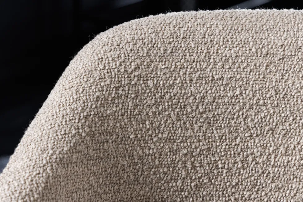 Design Stuhl VOGUE greige Bouclé schwarze Metallbeine