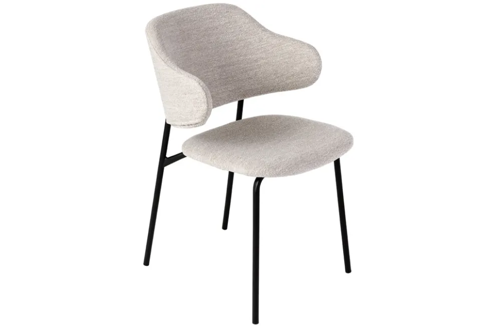 Design Stuhl VOGUE greige Bouclé schwarze Metallbeine