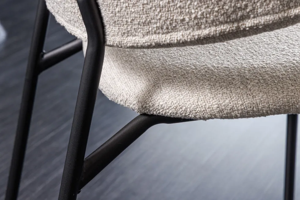Design Stuhl VOGUE greige Bouclé schwarze Metallbeine