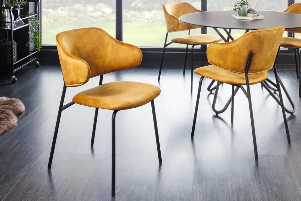 Design Stuhl VOGUE senfgelb Samt schwarze Metallbeine