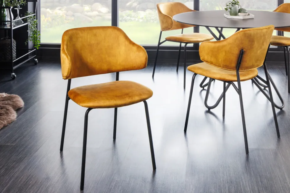 Design Stuhl VOGUE senfgelb Samt schwarze Metallbeine