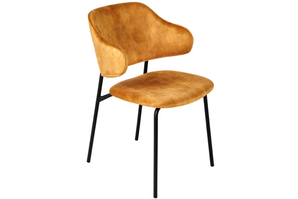 Design Stuhl VOGUE senfgelb Samt schwarze Metallbeine
