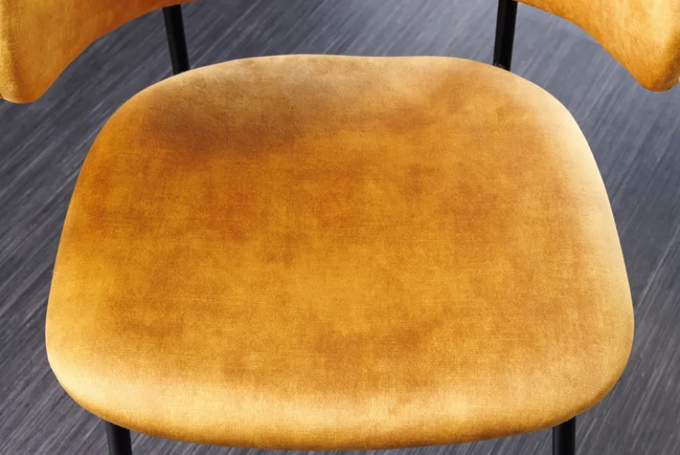 Design Stuhl VOGUE senfgelb Samt schwarze Metallbeine