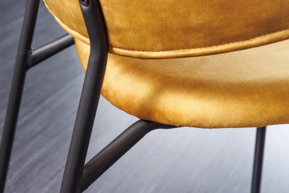 Design Stuhl VOGUE senfgelb Samt schwarze Metallbeine