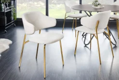 Design Stuhl VOGUE weiß Bouclé goldene Metallbeine