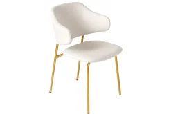 Design Stuhl VOGUE weiß Bouclé goldene Metallbeine