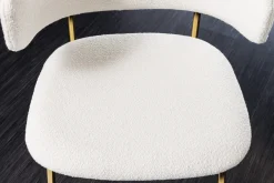 Design Stuhl VOGUE weiß Bouclé goldene Metallbeine