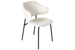 Design Stuhl VOGUE weiß Bouclé schwarze Metallbeine