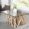 Design Teakholz Couchtisch DRIFTWOOD 80cm mit Glasplatte eckig