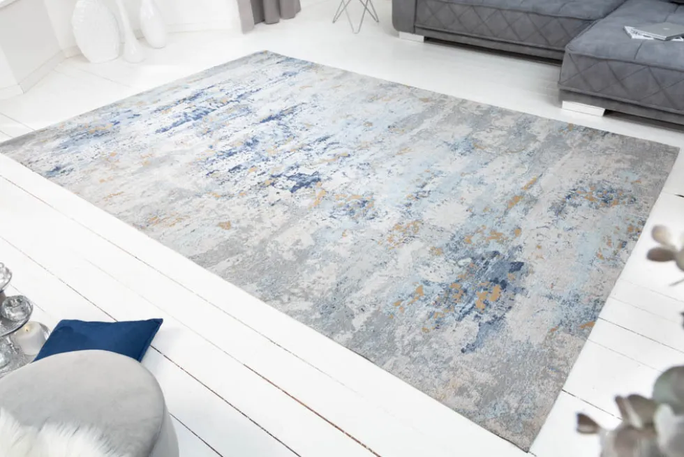 Design Teppich ABSTRAKT XXL 350x240m grau blau Baumwolle