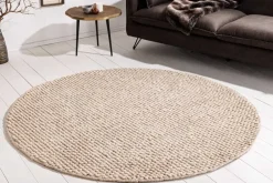 Design Teppich WOOL 150cm beige rund Wolle Handarbeit