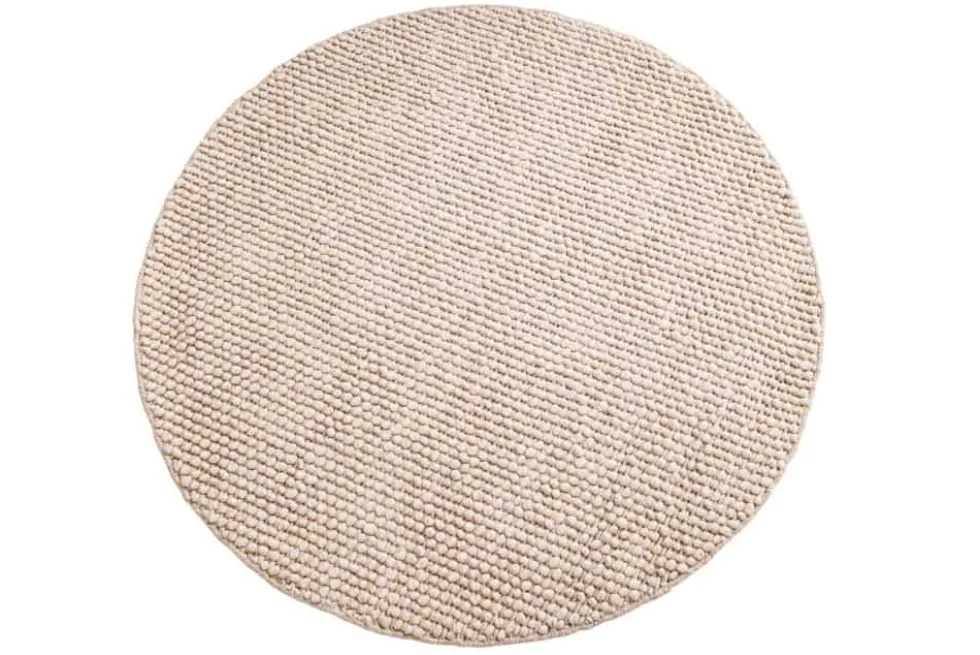 Design Teppich WOOL 150cm beige rund Wolle Handarbeit