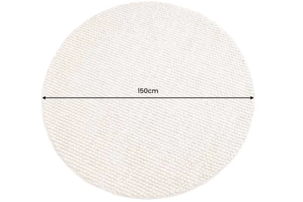Design Teppich WOOL 150cm beige rund Wolle Handarbeit