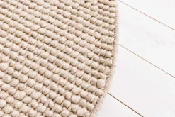 Design Teppich WOOL 150cm beige rund Wolle Handarbeit