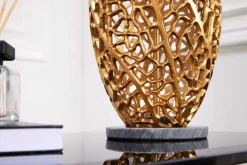 Design Tischlampe ABSTRACT LEAF gold Metall schwarz Marmorfuß handmade