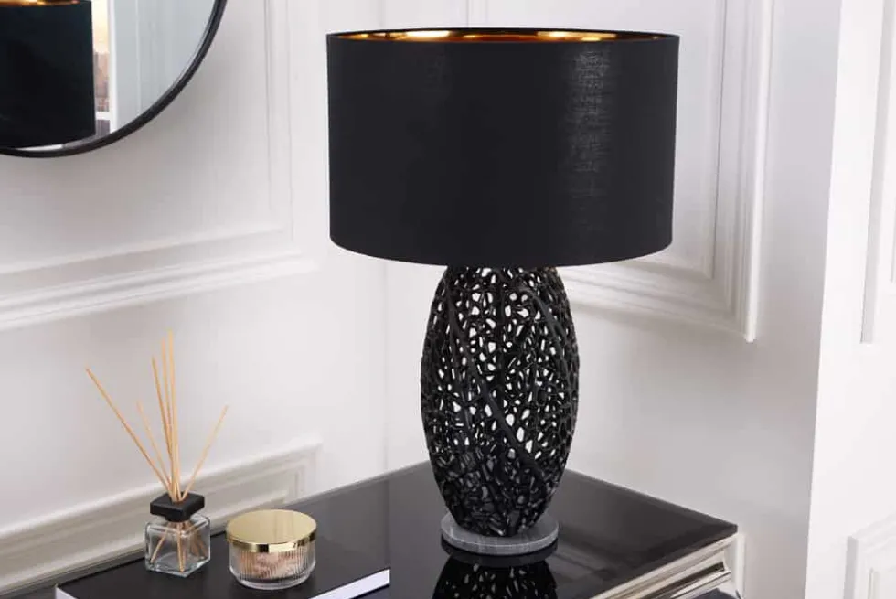 Design Tischlampe ABSTRACT LEAF schwarz Metall Marmorfuß handmade