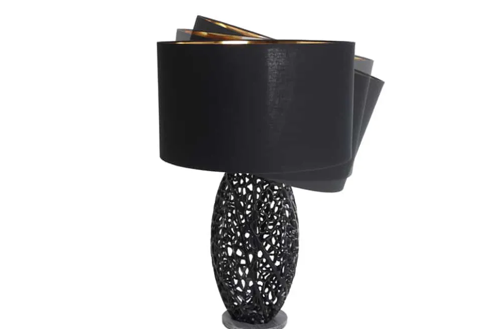 Design Tischlampe ABSTRACT LEAF schwarz Metall Marmorfuß handmade