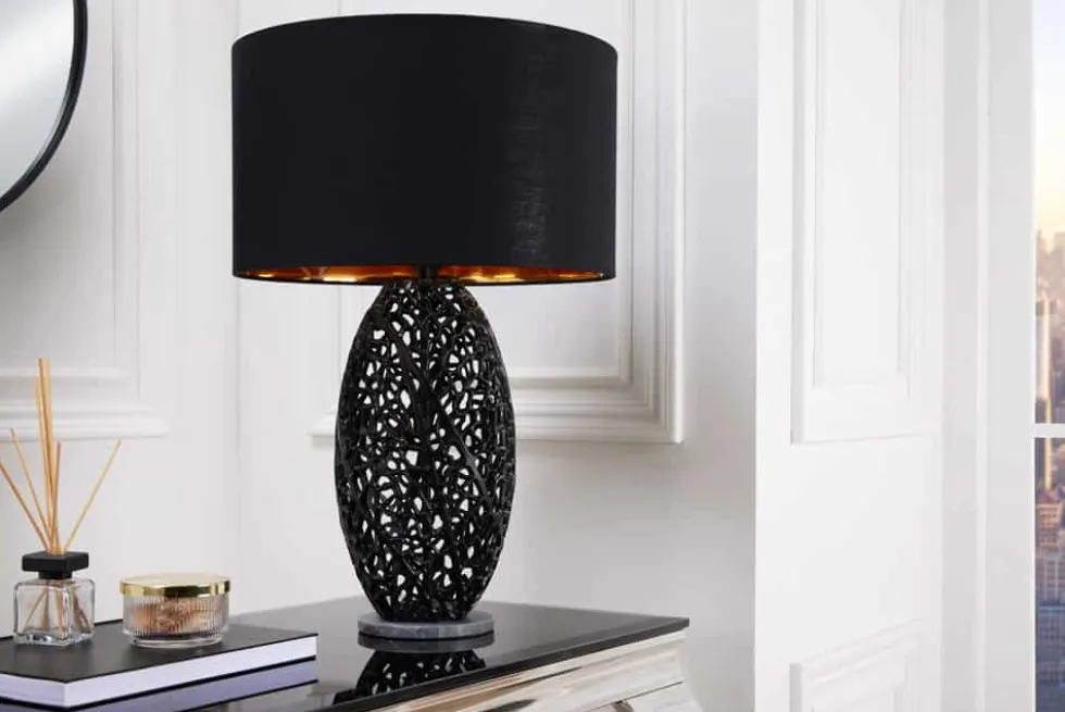 Design Tischlampe ABSTRACT LEAF schwarz Metall Marmorfuß handmade