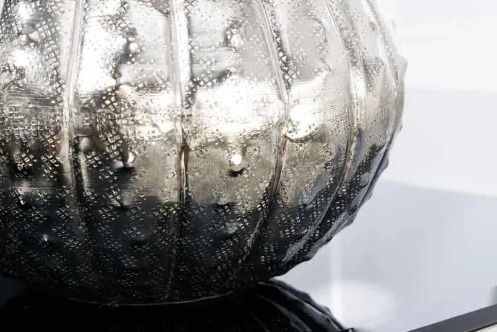 Design Tischlampe ABSTRACT 50cm silber schwarz Metall Stoffschirm handmade