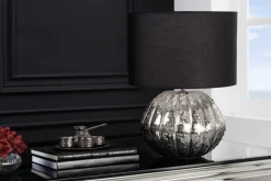 Design Tischlampe ABSTRACT 50cm silber schwarz Metall Stoffschirm handmade