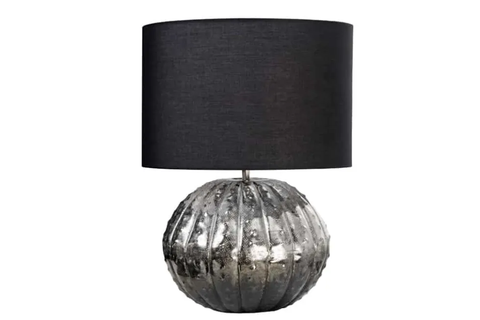 Design Tischlampe ABSTRACT 50cm silber schwarz Metall Stoffschirm handmade