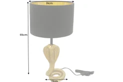 Design Tischlampe COBRA 65cm gold Schlangen Skulptur schwarzer Stoffschirm