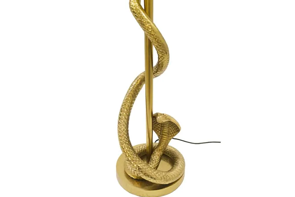 Design Tischlampe COBRA 110cm gold Schlangen Skulptur schwarzer Stoffschirm