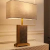 Design Tischlampe ELEGANCIA 65cm gold grau Stoffschirm Marmor