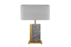 Design Tischlampe ELEGANCIA 65cm gold grau Stoffschirm Marmor