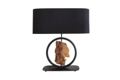 Design Tischlampe ELEMENTS 58cm schwarz Baumwollschirm Fuß mit Massivholz