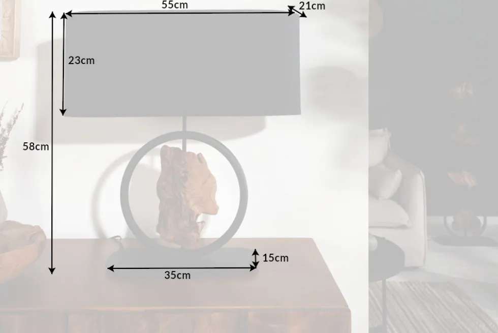 Design Tischlampe ELEMENTS 58cm schwarz Baumwollschirm Fuß mit Massivholz