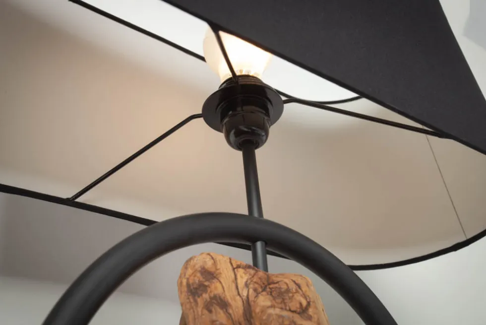 Design Tischlampe ELEMENTS 58cm schwarz Baumwollschirm Fuß mit Massivholz