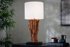 Design Tischlampe EUPHORIA 60cm natur weiß rund Massivholz handgearbeitet